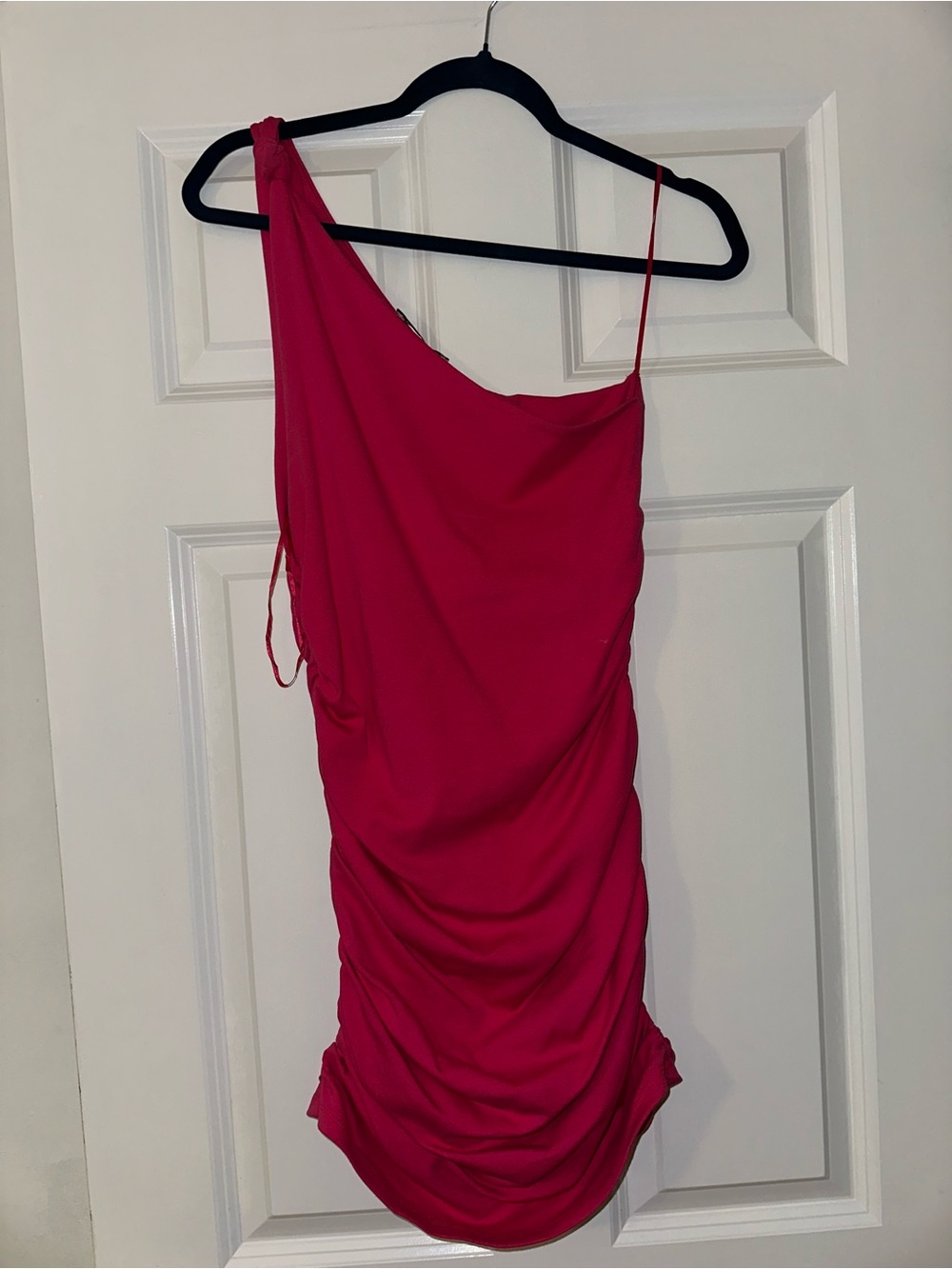 Zara One-Shoulder Ruched Mini Dress - Fuchsia